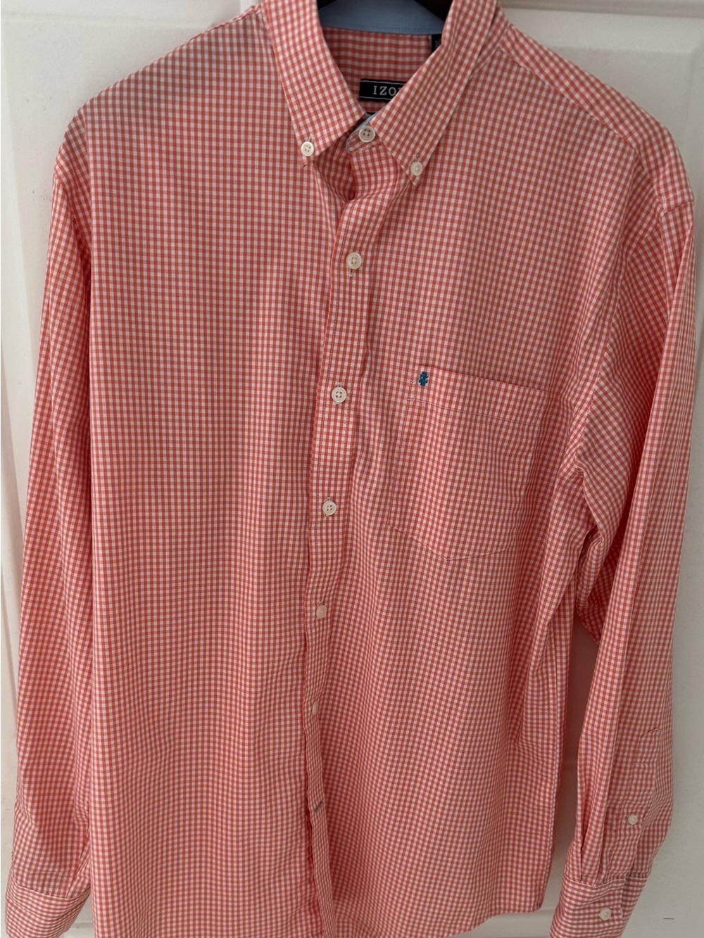 Izod Men’s Coral Gingham Button-Down Shirt